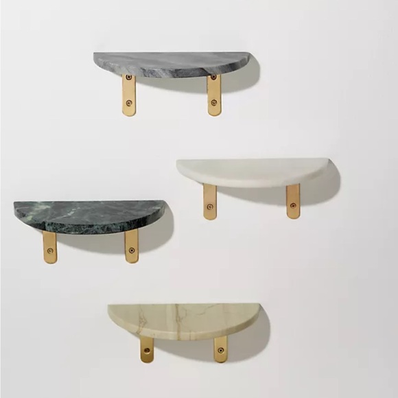 Anthropologie Green/Gold Marble Demi Crescent Wall Shelf - Picture 3 of 7